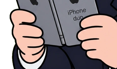 both hands on the device, cuffs out, holding the two screens apart